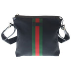 Gucci Sherry Line Shoulder Bag Black Canvas Leather Silver