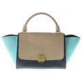 Celine Trapezoid 2-Way Shoulder Bag Brown Black Blue Leather Gold
