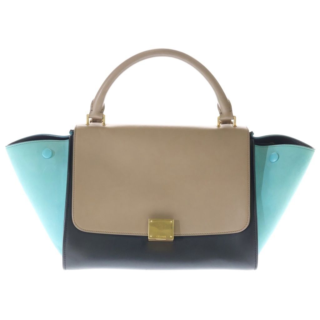 Celine Trapezoid 2-Way Shoulder Bag Brown Black Blue Leather Gold