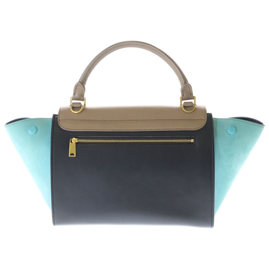 Celine Trapezoid 2-Way Shoulder Bag Brown Black Blue Leather Gold — view 2