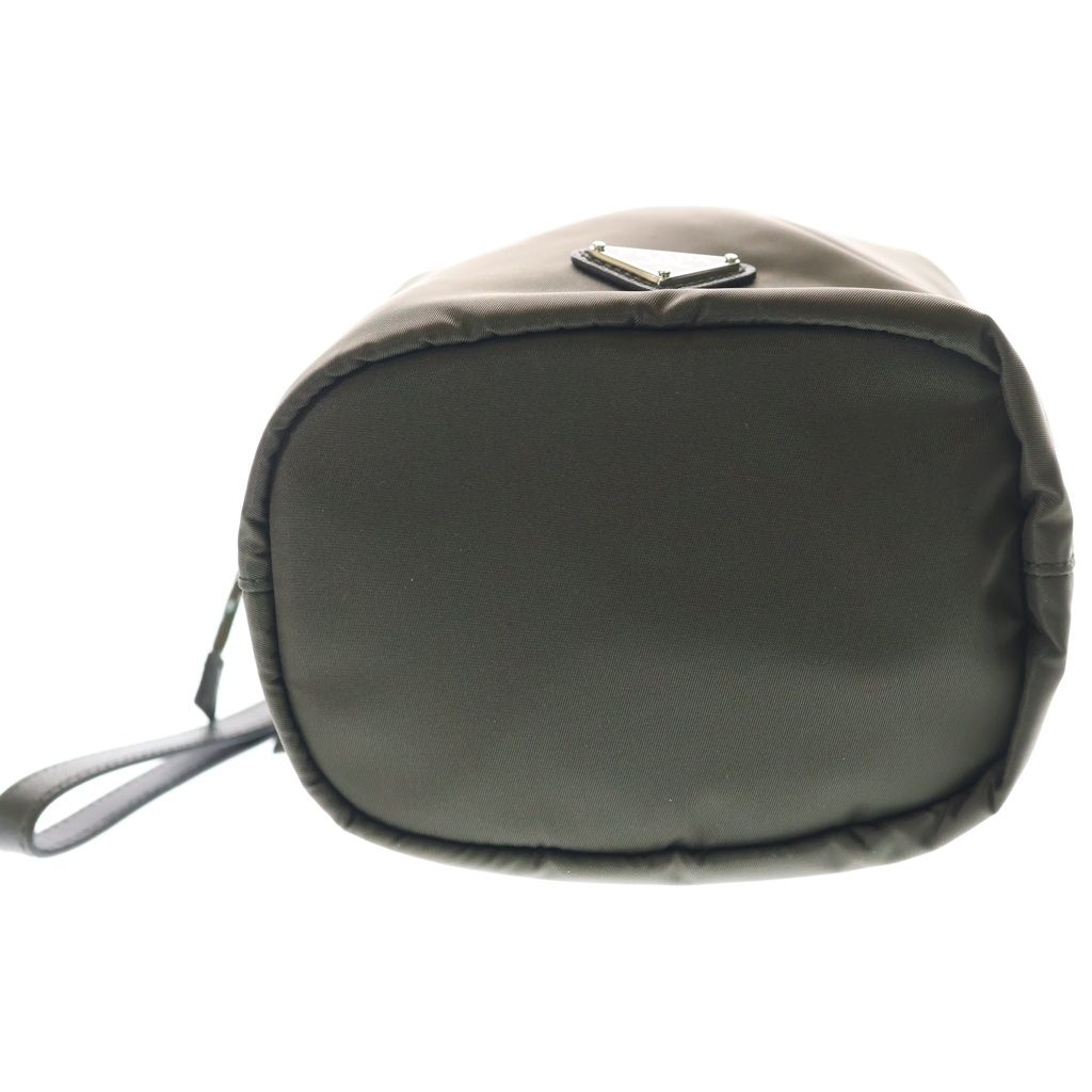 Prada Re-Nylon Speedlock Pouch Drawstring Leather Khaki Silver — view 4