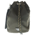 Prada Re-Nylon Speedlock Pouch Drawstring Leather Khaki Silver