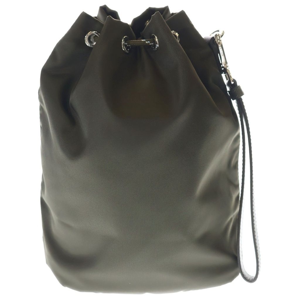Prada Re-Nylon Speedlock Pouch Drawstring Leather Khaki Silver — view 2