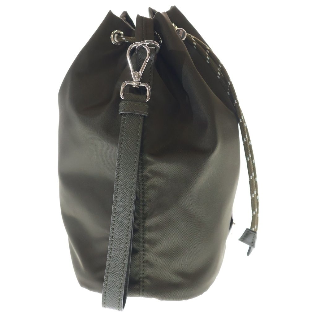 Prada Re-Nylon Speedlock Pouch Drawstring Leather Khaki Silver — view 3