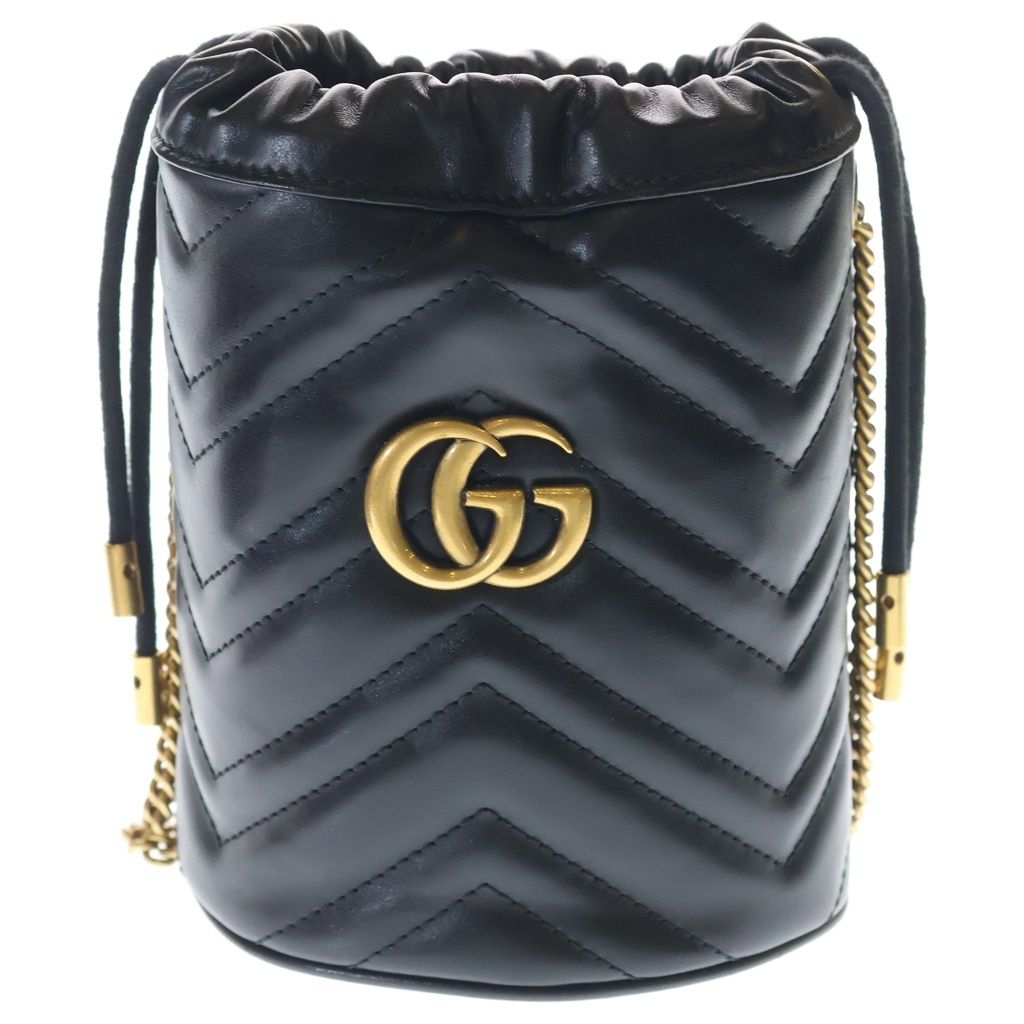 Gucci GG Marmont Shoulder Bag Chain Black Small Leather Gold