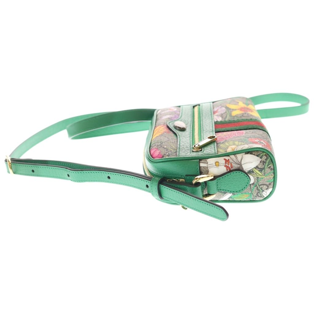 Gucci GG Flora Shoulder Bag Beige Green Leather Gold — view 3