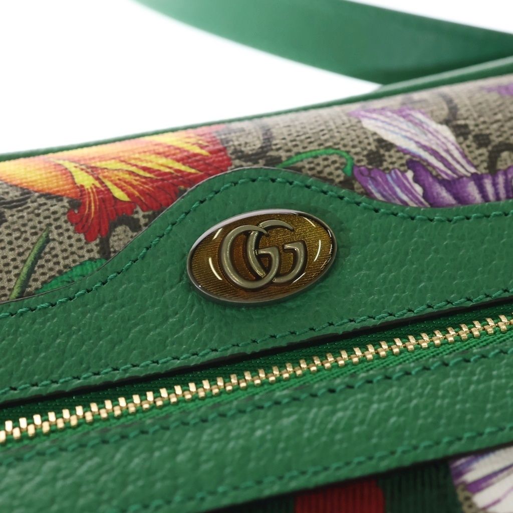 Gucci GG Flora Shoulder Bag Beige Green Leather Gold — view 6
