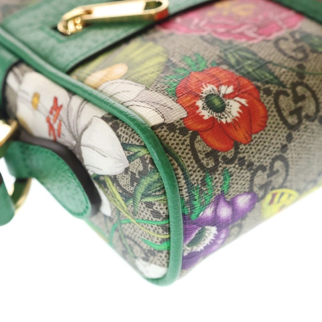 Gucci GG Flora Shoulder Bag Beige Green Leather Gold — view 5