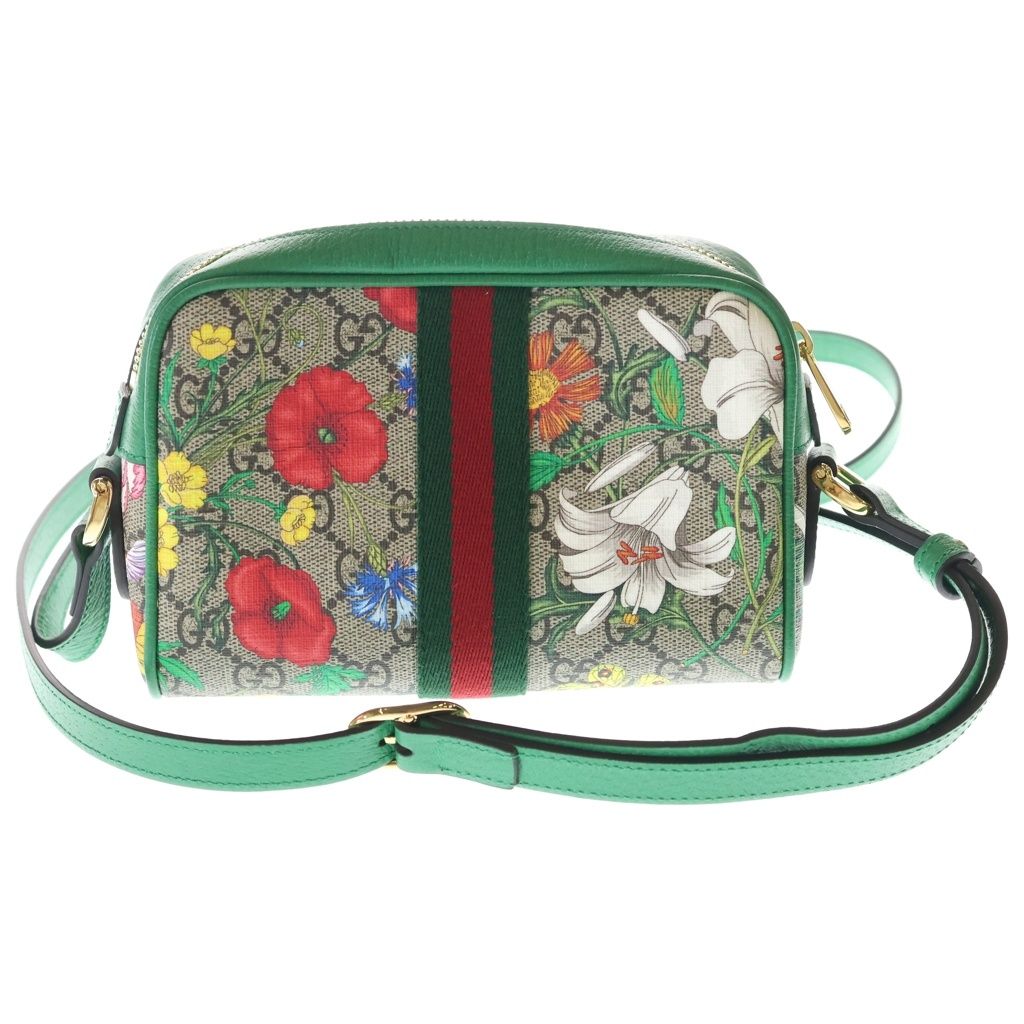 Gucci GG Flora Shoulder Bag Beige Green Leather Gold — view 2
