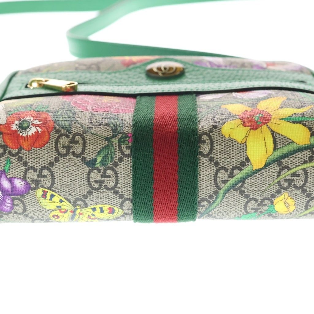 Gucci GG Flora Shoulder Bag Beige Green Leather Gold — view 4