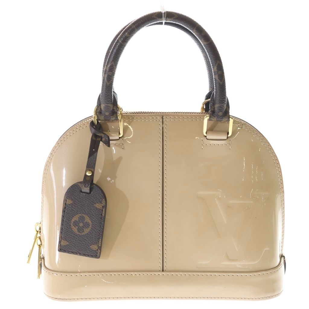 Louis Vuitton Alma Shoulder Bag Beige Brown Leather Patent Gold