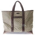 Gucci GG Supreme Logo Patch Leather Hand Tote Bag Brown Beige
