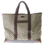 Gucci GG Supreme Logo Patch Leather Hand Tote Bag Brown Beige