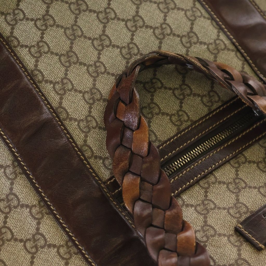 Gucci GG Supreme Logo Patch Leather Hand Tote Bag Brown Beige — view 8