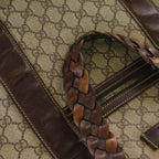 Gucci GG Supreme Logo Patch Leather Hand Tote Bag Brown Beige — view 8