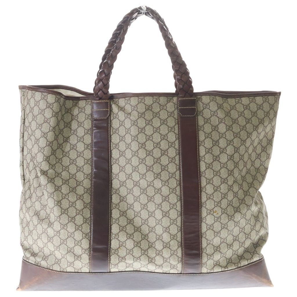 Gucci GG Supreme Logo Patch Leather Hand Tote Bag Brown Beige — view 2