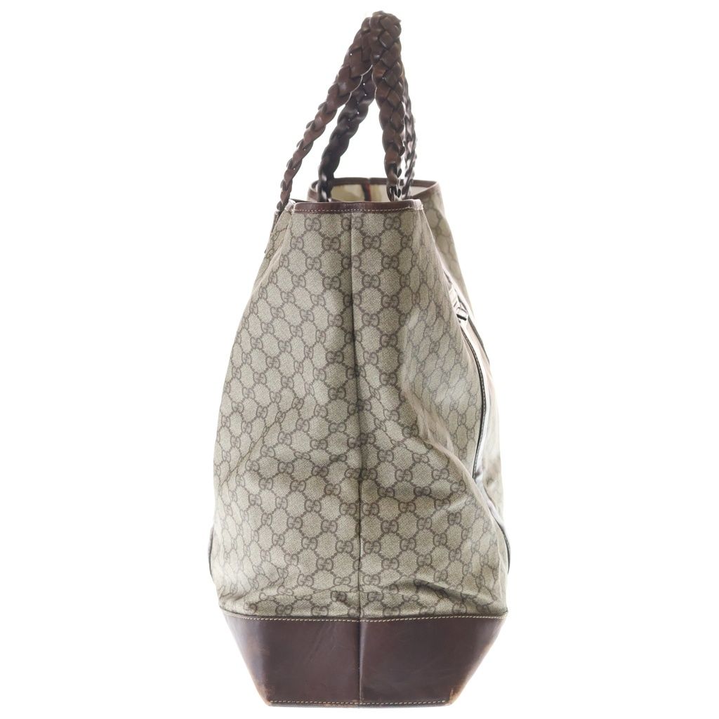 Gucci GG Supreme Logo Patch Leather Hand Tote Bag Brown Beige — view 3