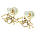 Dior Tribales Earrings Logo Pearl Rhinestone Gold