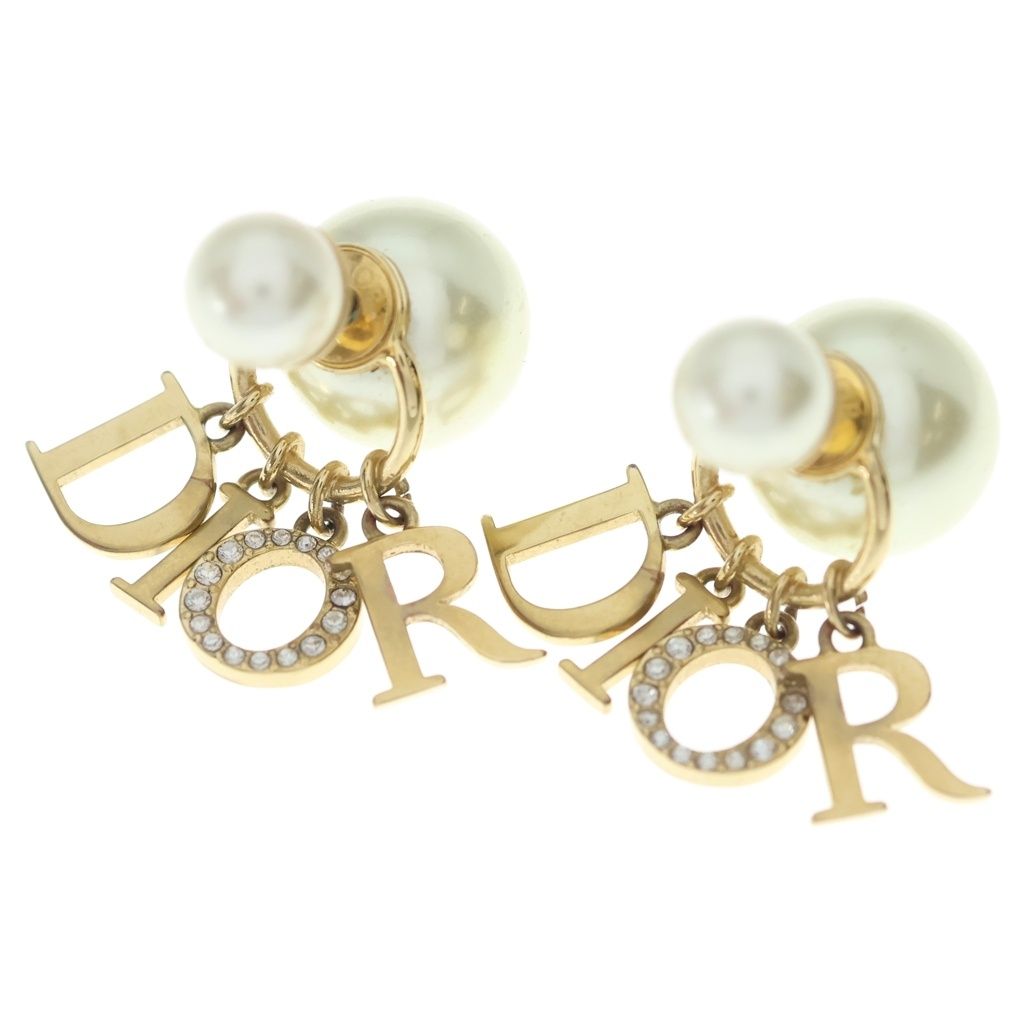 Dior Tribales Earrings Logo Pearl Rhinestone Gold