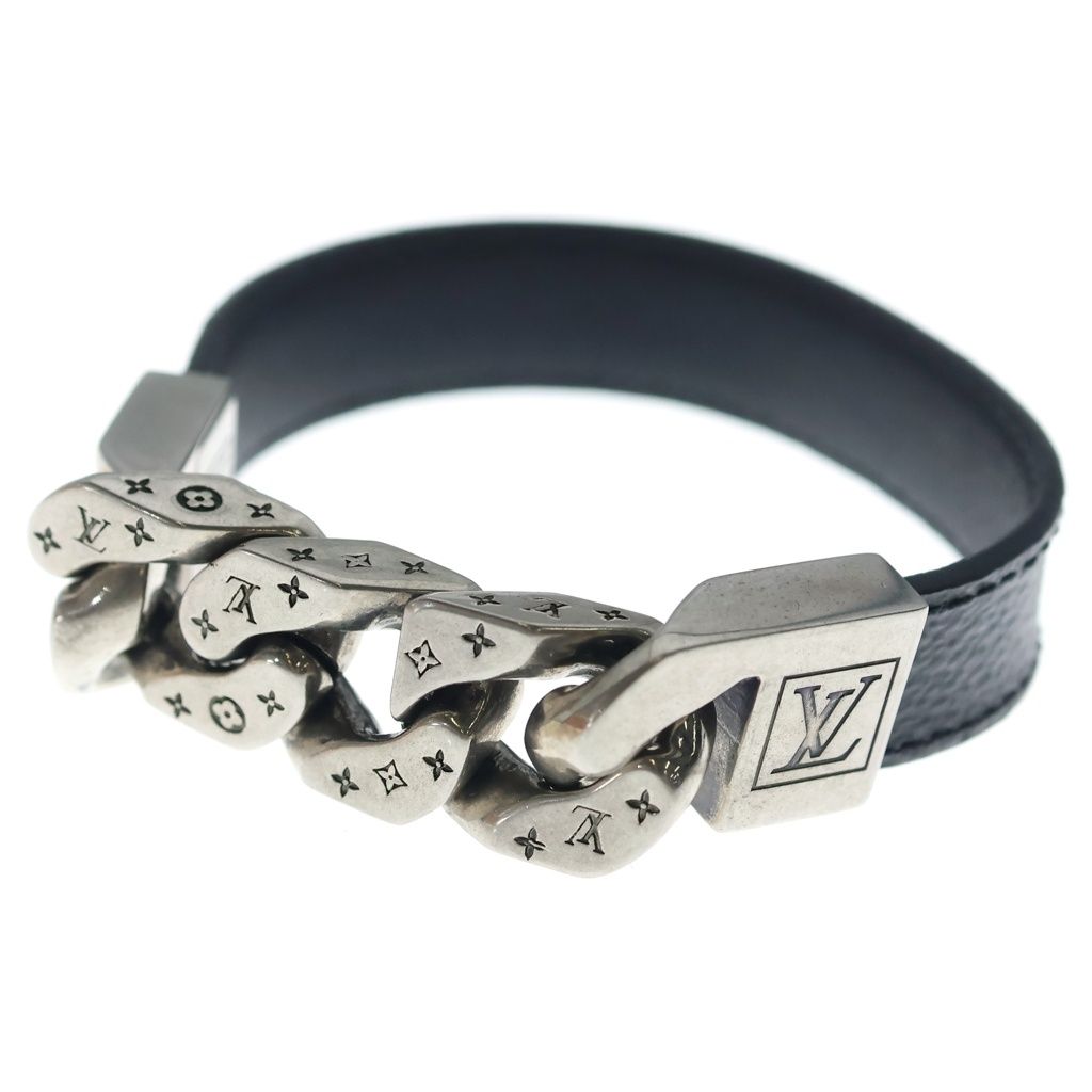 Louis Vuitton Monogram Eclipse Bra Mono Chain Leather Blur Black Silver Bracelet
