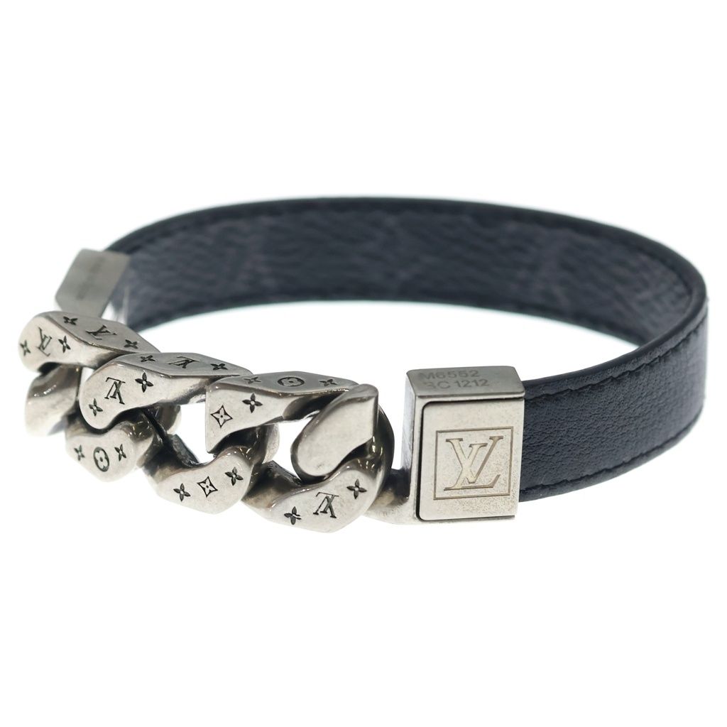 Louis Vuitton Monogram Eclipse Bra Mono Chain Leather Blur Black Silver Bracelet — view 5