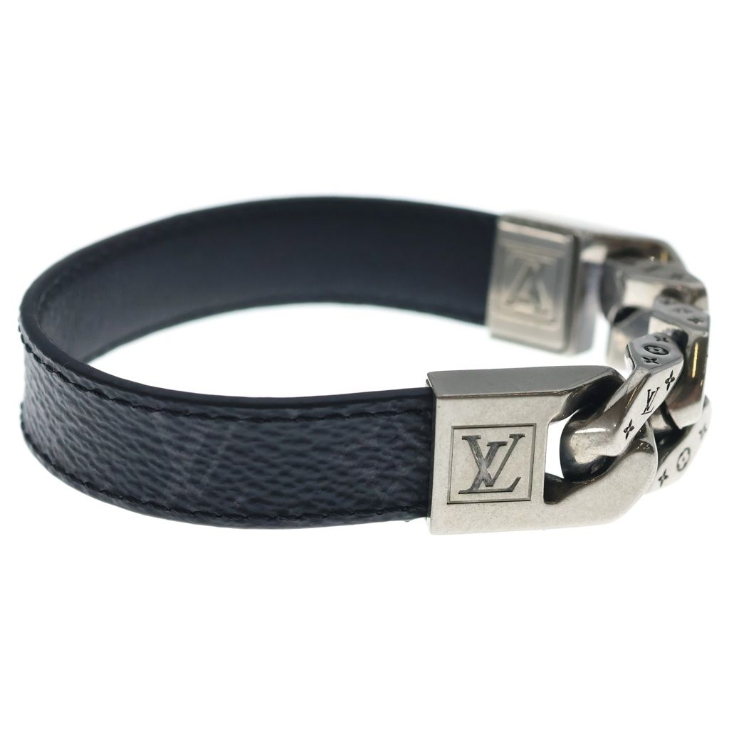 Louis Vuitton Monogram Eclipse Bra Mono Chain Leather Blur Black Silver Bracelet — view 3