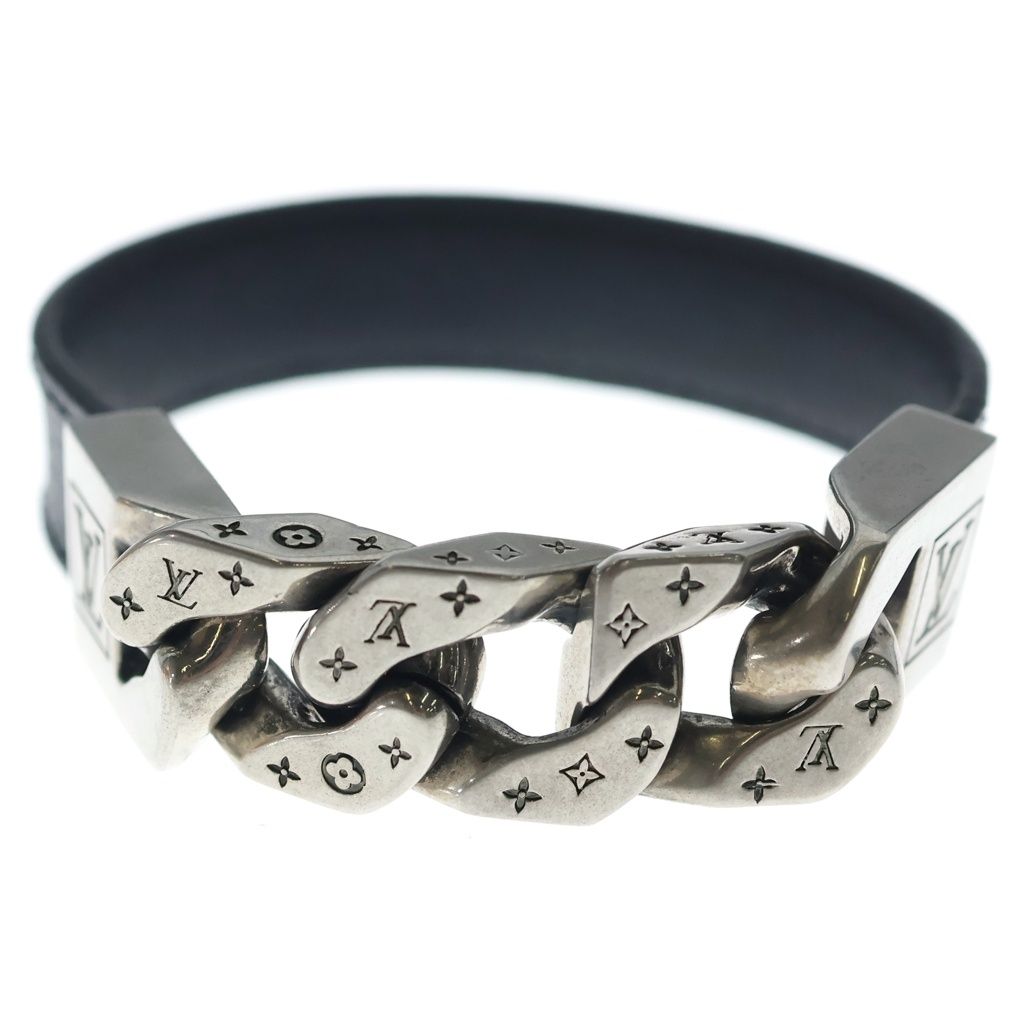 Louis Vuitton Monogram Eclipse Bra Mono Chain Leather Blur Black Silver Bracelet — view 4