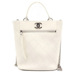 Chanel Quilted CC Logo Leather Bucket Bag 2-Way White 27