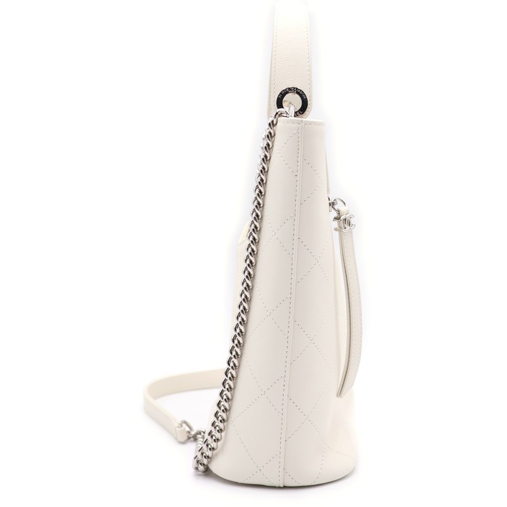 Chanel Quilted CC Logo Leather Bucket Bag 2-Way White 27 — view 3