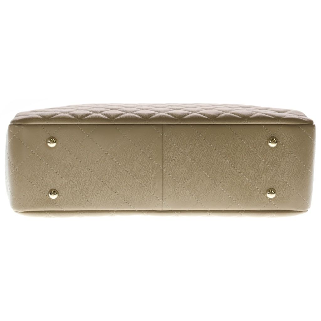Chanel Quilted Caviar Leather Gold Chain Tote Bag Beige — view 4