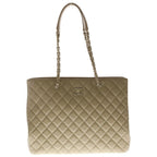 Chanel Quilted Caviar Leather Gold Chain Tote Bag Beige