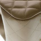 Chanel Quilted Caviar Leather Gold Chain Tote Bag Beige — view 6