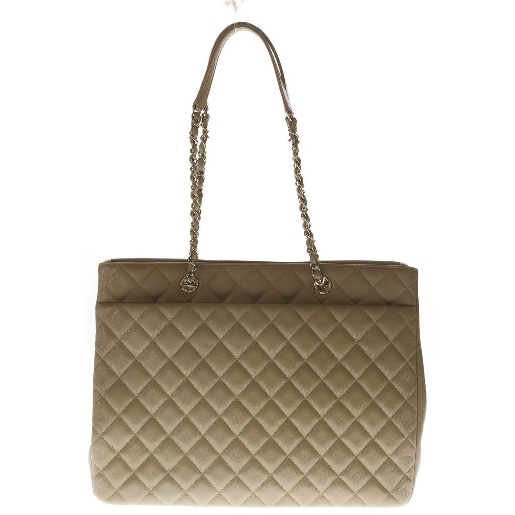 Chanel Quilted Caviar Leather Gold Chain Tote Bag Beige — view 2