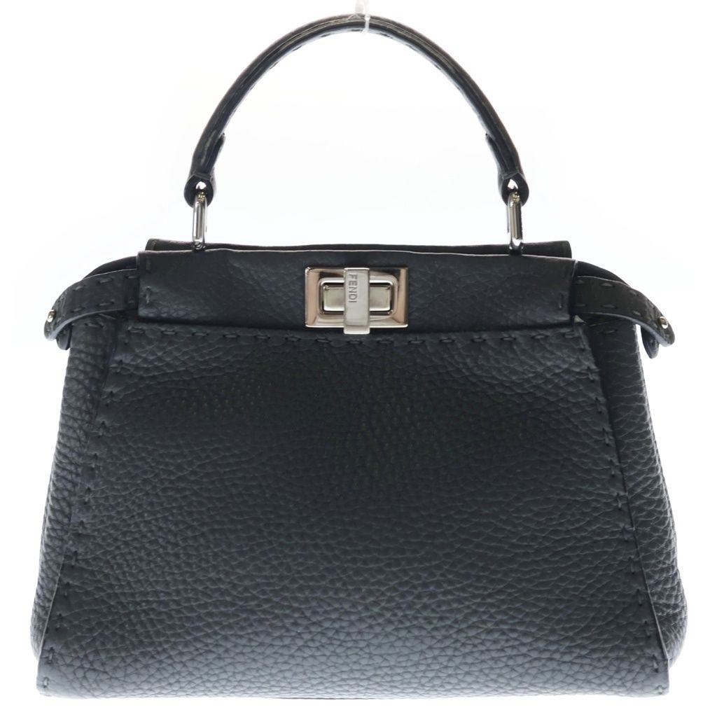 Fendi Peekaboo Mini Selleria 2-Way Shoulder Bag Dark Gray Leather Silver