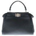 Fendi Peekaboo Mini Selleria 2-Way Shoulder Bag Dark Gray Leather Silver