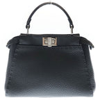 Fendi Peekaboo Mini Selleria 2-Way Shoulder Bag Dark Gray Leather Silver