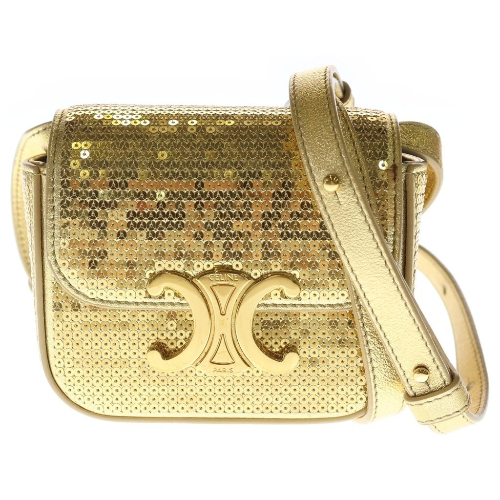 Celine Triomphe Mini Laminated Sequin Shoulder Bag Gold Leather