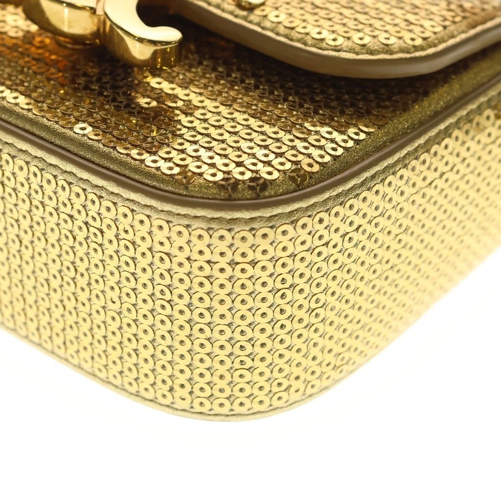 Celine Triomphe Mini Laminated Sequin Shoulder Bag Gold Leather — view 6