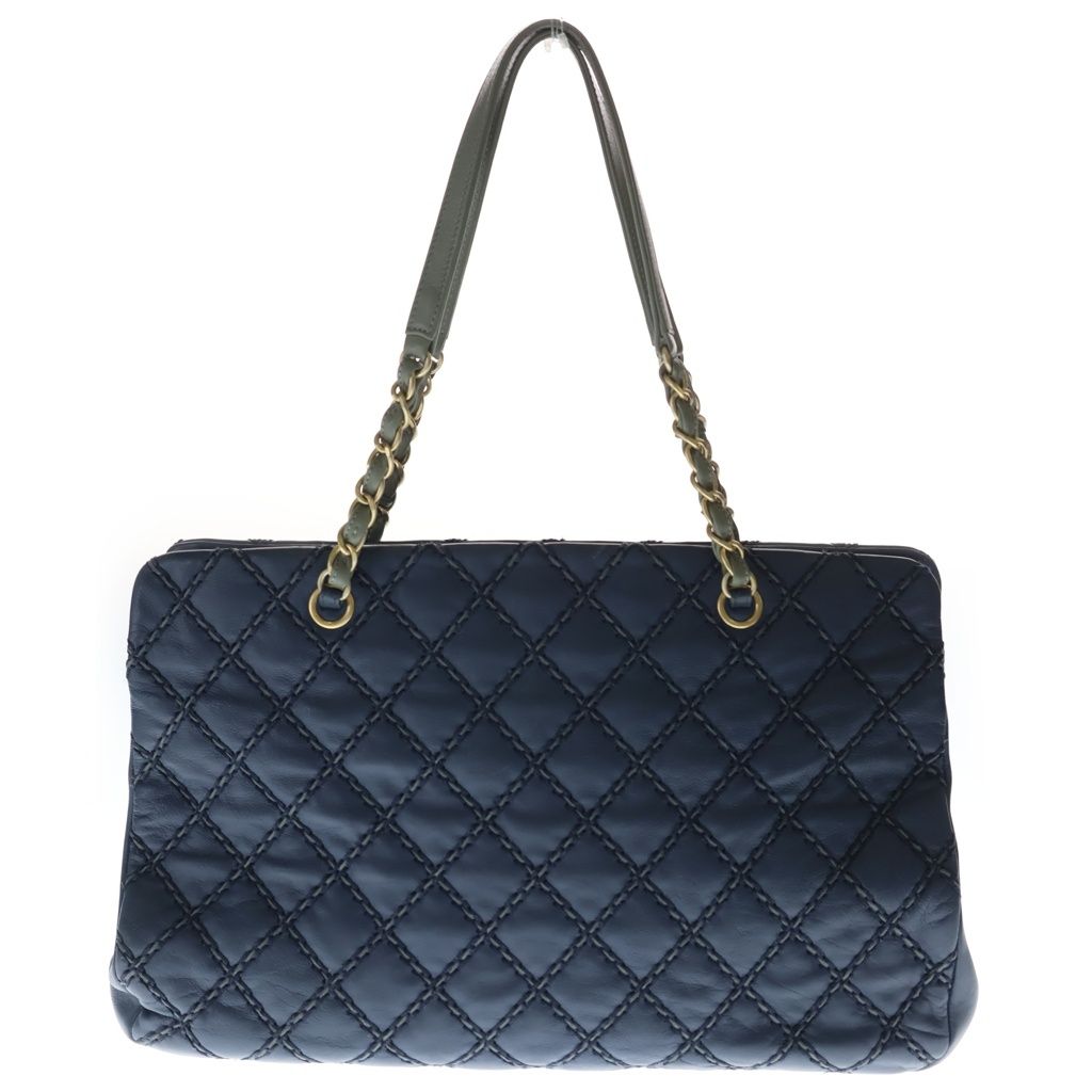 Chanel Wild Stitch Quilted Leather Chain Shoulder Tote Bag Gold Navy 19 — view 2