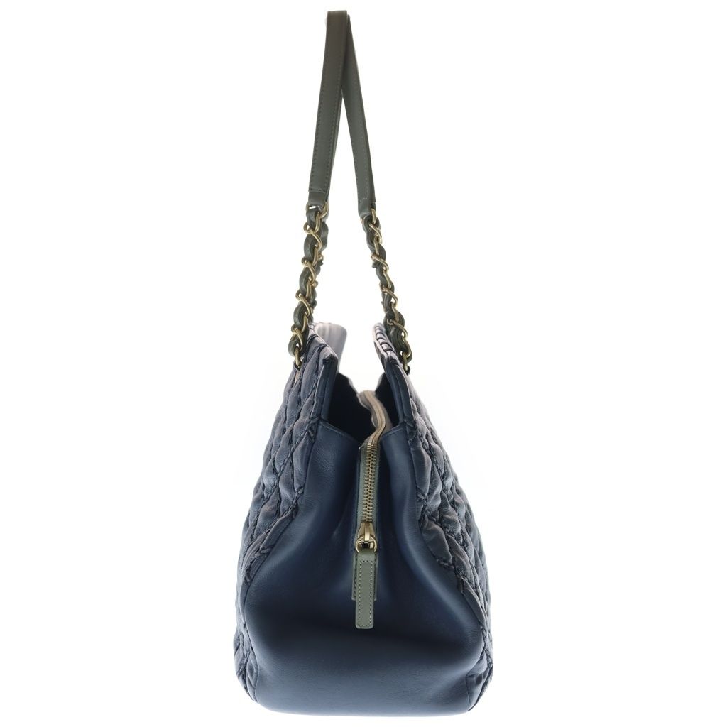 Chanel Wild Stitch Quilted Leather Chain Shoulder Tote Bag Gold Navy 19 — view 3