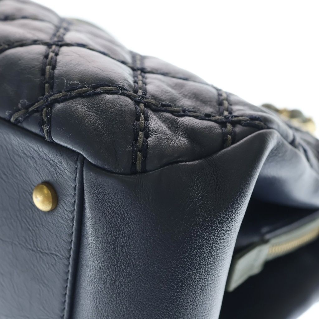 Chanel Wild Stitch Quilted Leather Chain Shoulder Tote Bag Gold Navy 19 — view 5