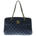 Chanel Wild Stitch Quilted Leather Chain Shoulder Tote Bag Gold Navy 19