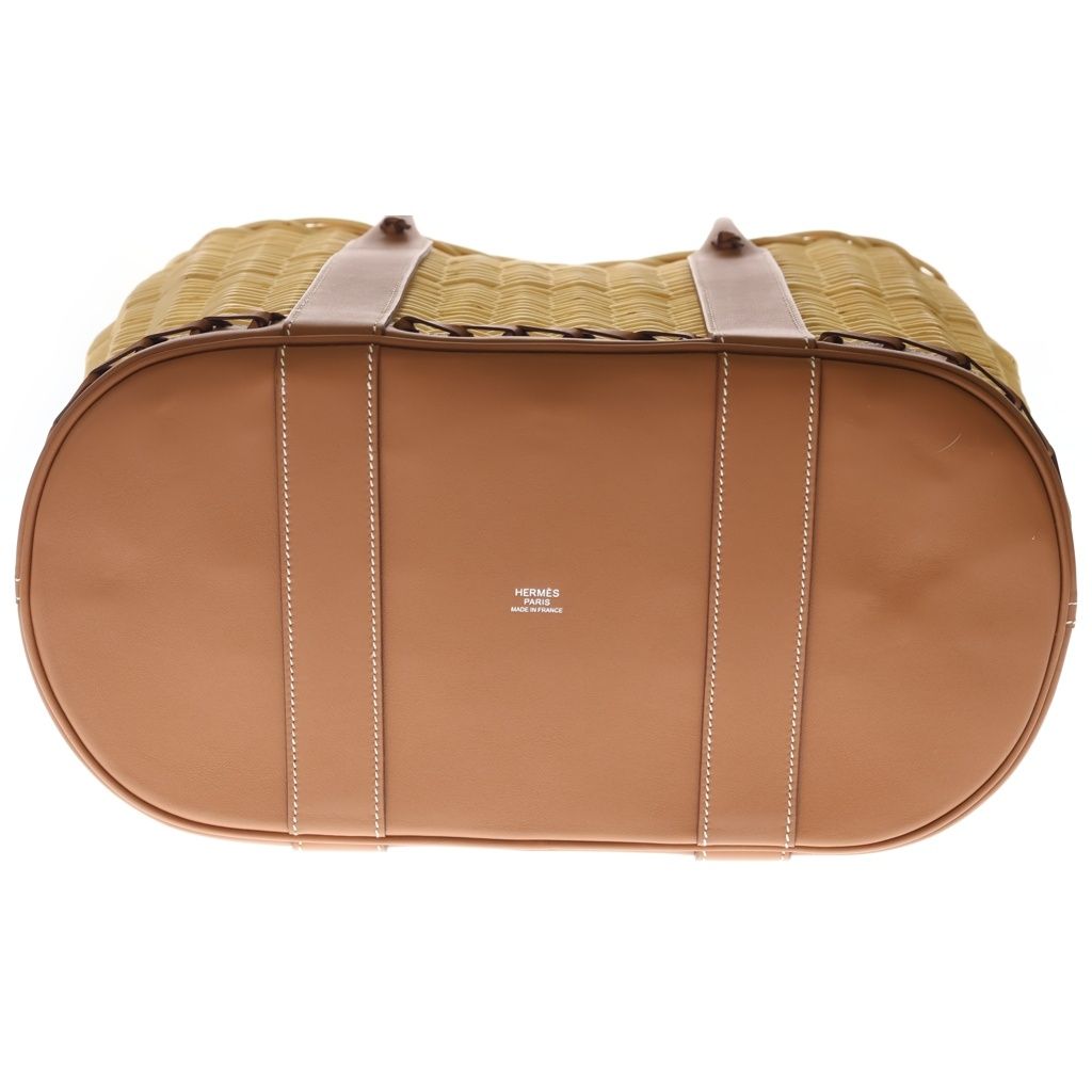 Hermes Garden Picnic PM Gold Natural Rattan Raffia Vor Swift Basket Handbag — view 4