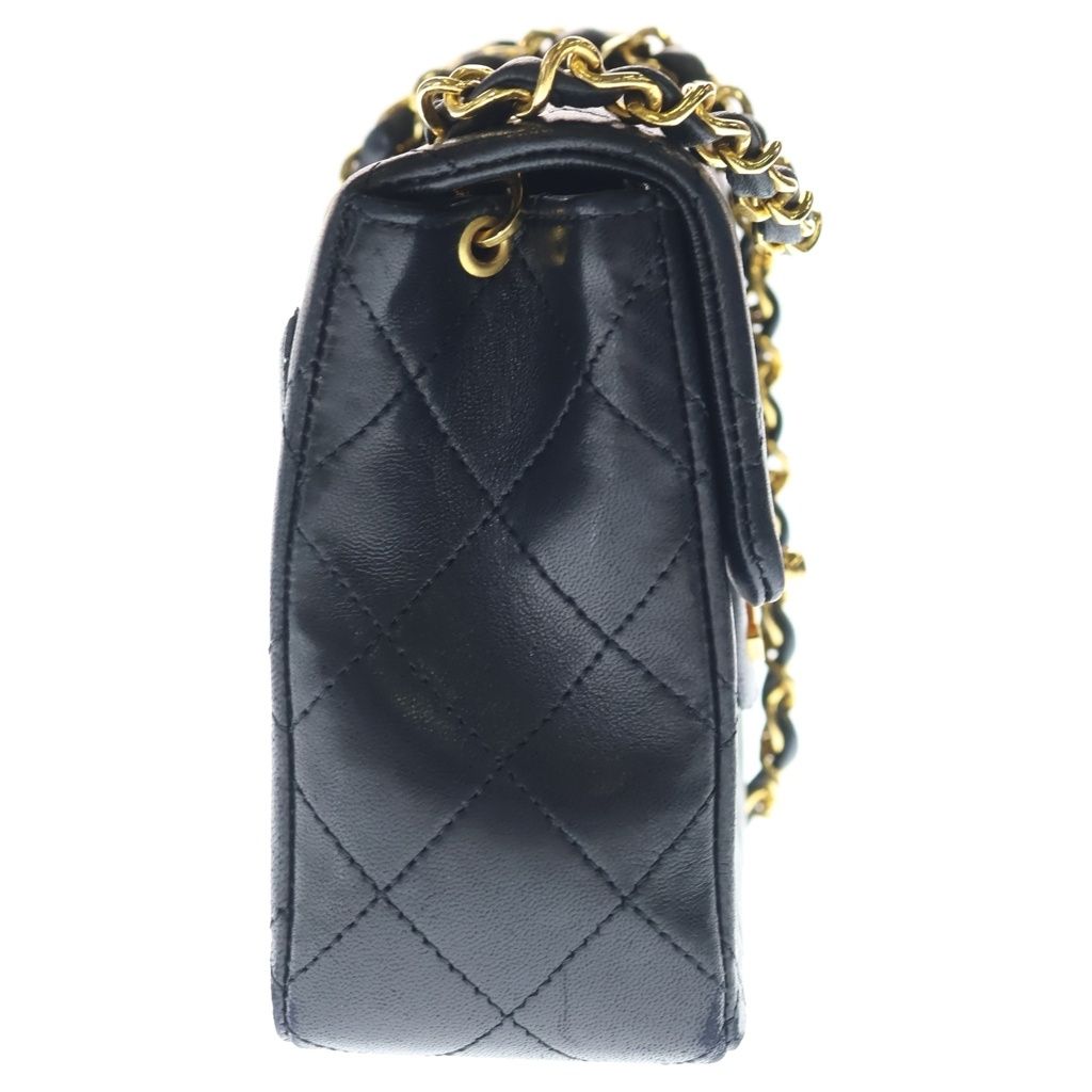 Chanel Mini Quilted S Flap S Chain Shoulder Bag Black Lambskin Gold — view 3