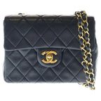 Chanel Mini Quilted S Flap S Chain Shoulder Bag Black Lambskin Gold