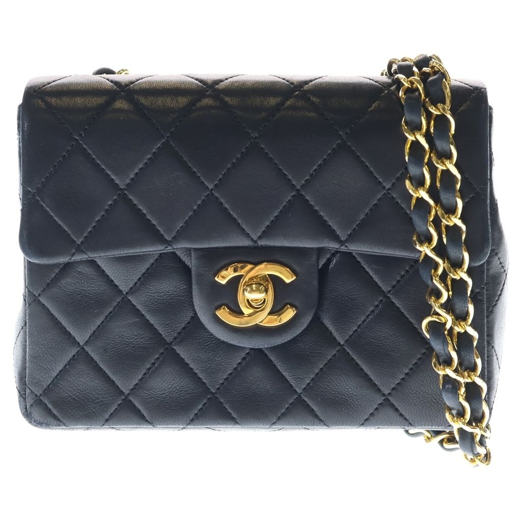 Chanel Mini Quilted S Flap S Chain Shoulder Bag Black Lambskin Gold