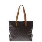 Louis Vuitton Monogram Cabas Mezzo Tote Bag Brown Leather Gold