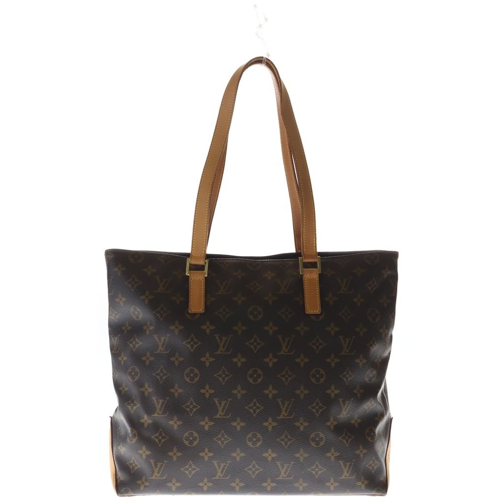 Louis Vuitton Monogram Cabas Mezzo Tote Bag Brown Leather Gold