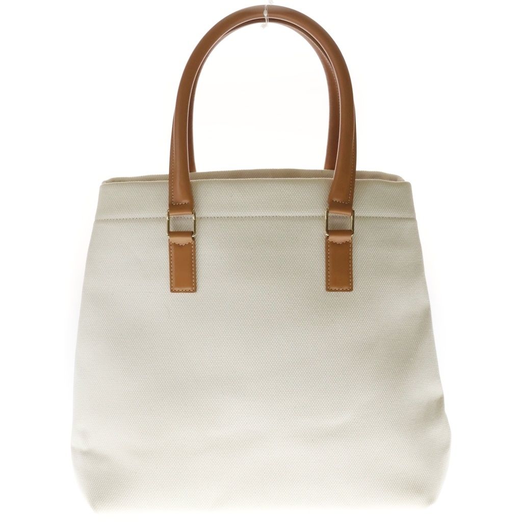 Celine Horizontal Cabas Tote Back Handbag Ivory Brown Canvas Leather Gold — view 2