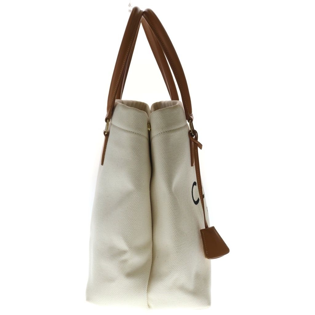 Celine Horizontal Cabas Tote Back Handbag Ivory Brown Canvas Leather Gold — view 3